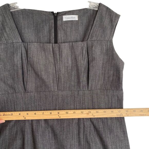 Calvin Klein Sheath Dress 10 Gray Sleeveless Square Neck Knee Length Business - Picture 4 of 8